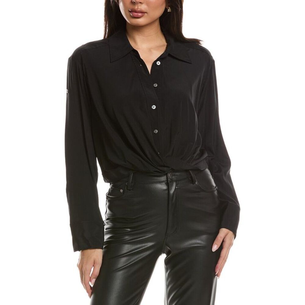 A.L.C. Womens Leo Silk-Blend Top, Black